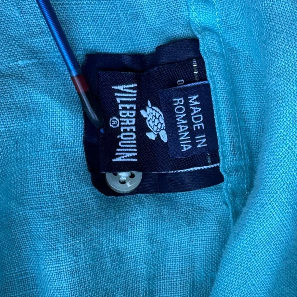 VILEBREQUIN Solid Linen Shirt Mens M Medium Blue Button Up Resort Beachwear - Picture 8 of 8